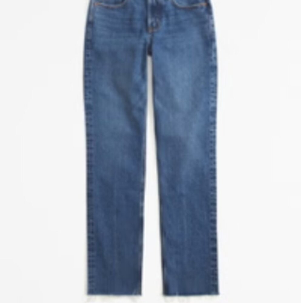 Abercrombie 90's Straight Mid Rise Jeans Denim 00 24 Blue Medium Curve Love Raw - Picture 6 of 6